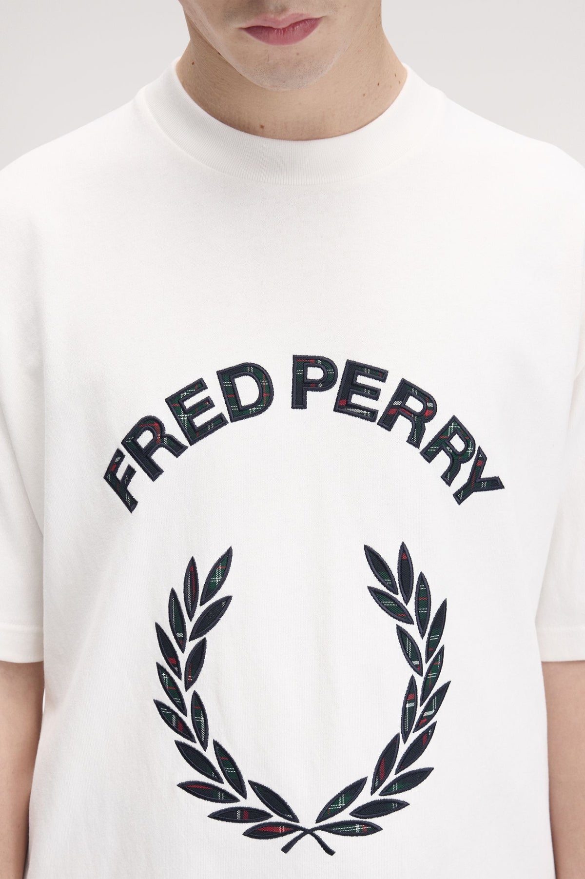 Fred Perry Tartan Appliqué T-Shirt Snow White