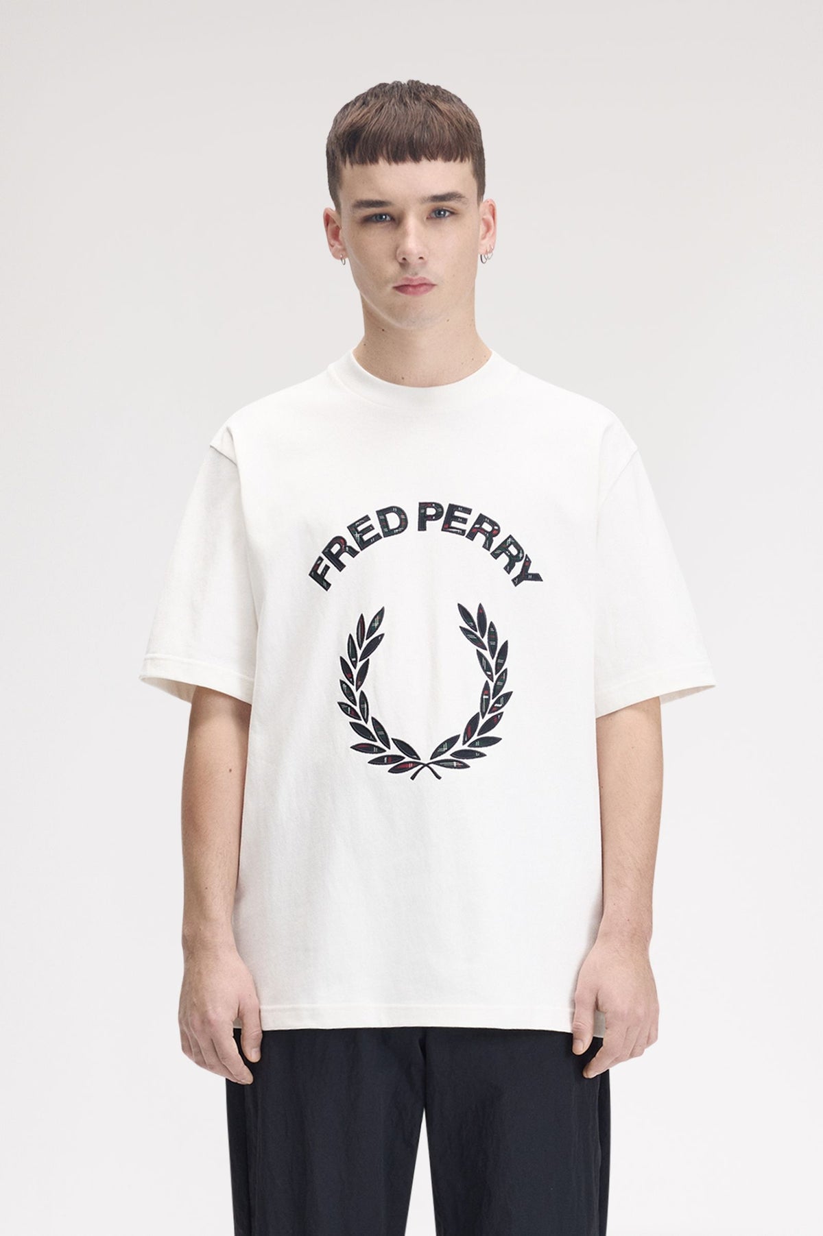 Fred Perry Tartan Appliqué T-Shirt Snow White