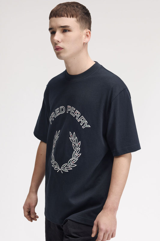 Fred Perry Tartan Appliqué T-Shirt Navy