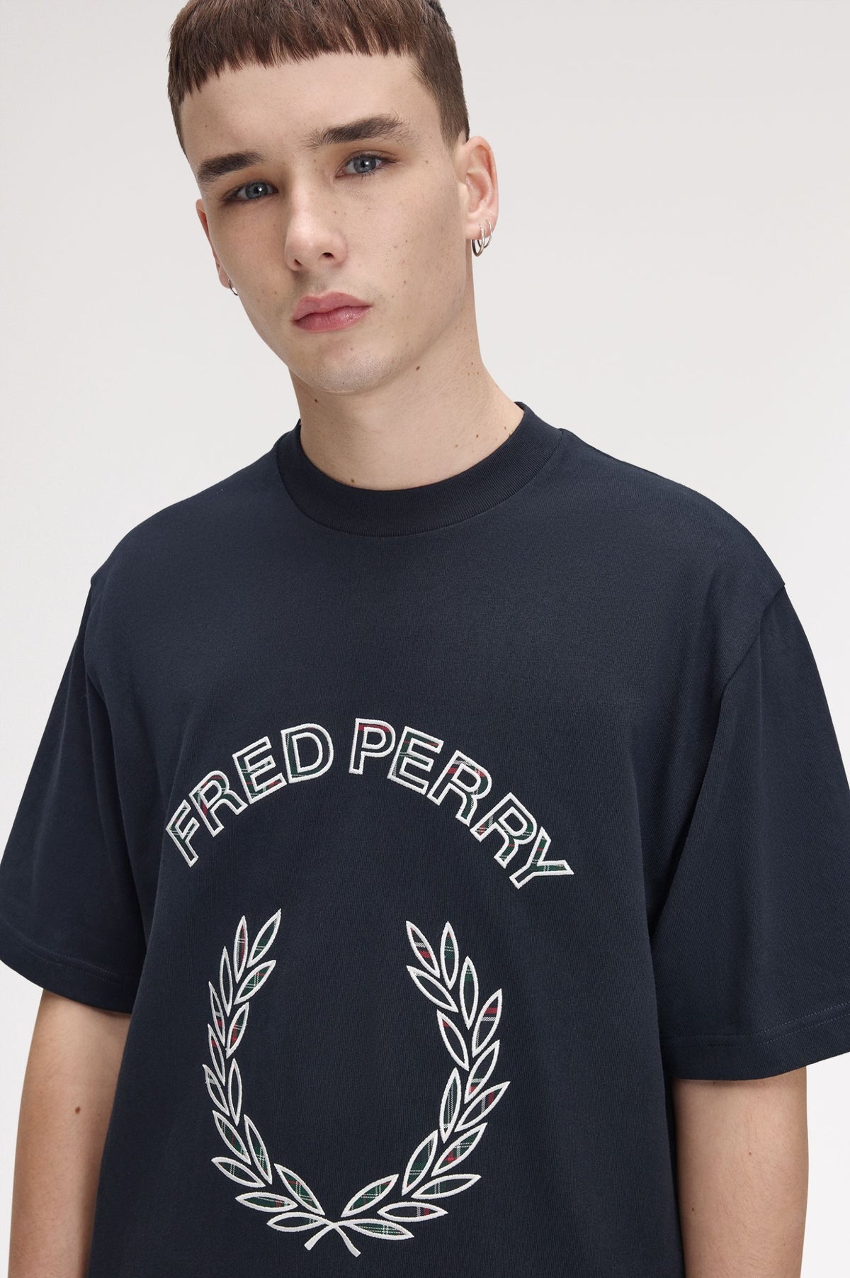 Fred Perry Tartan Appliqué T-Shirt Navy