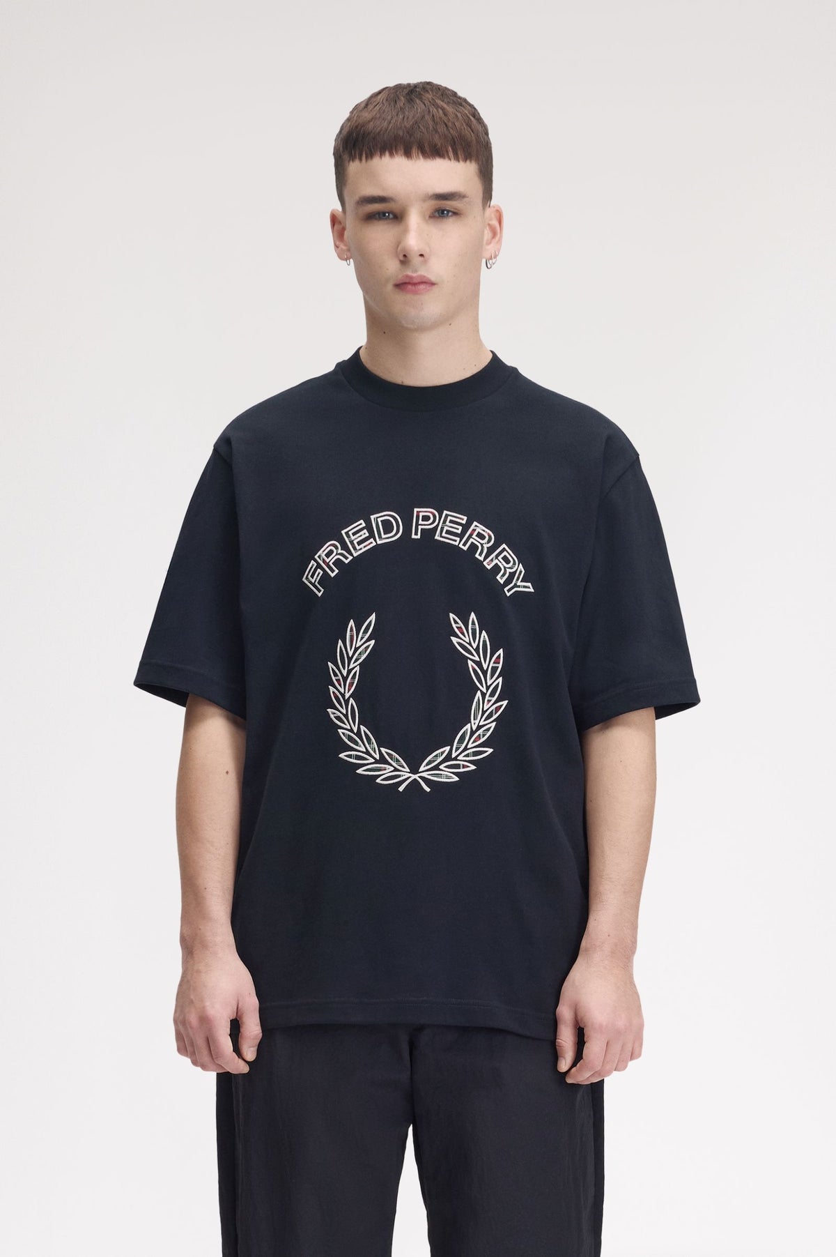 Fred Perry Tartan Appliqué T-Shirt Navy