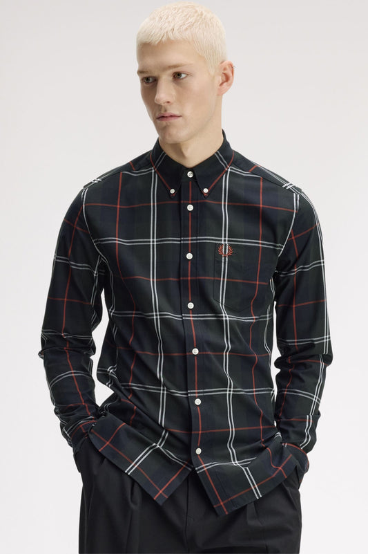 Fred Perry Poplin Tartan Shirt Night Green