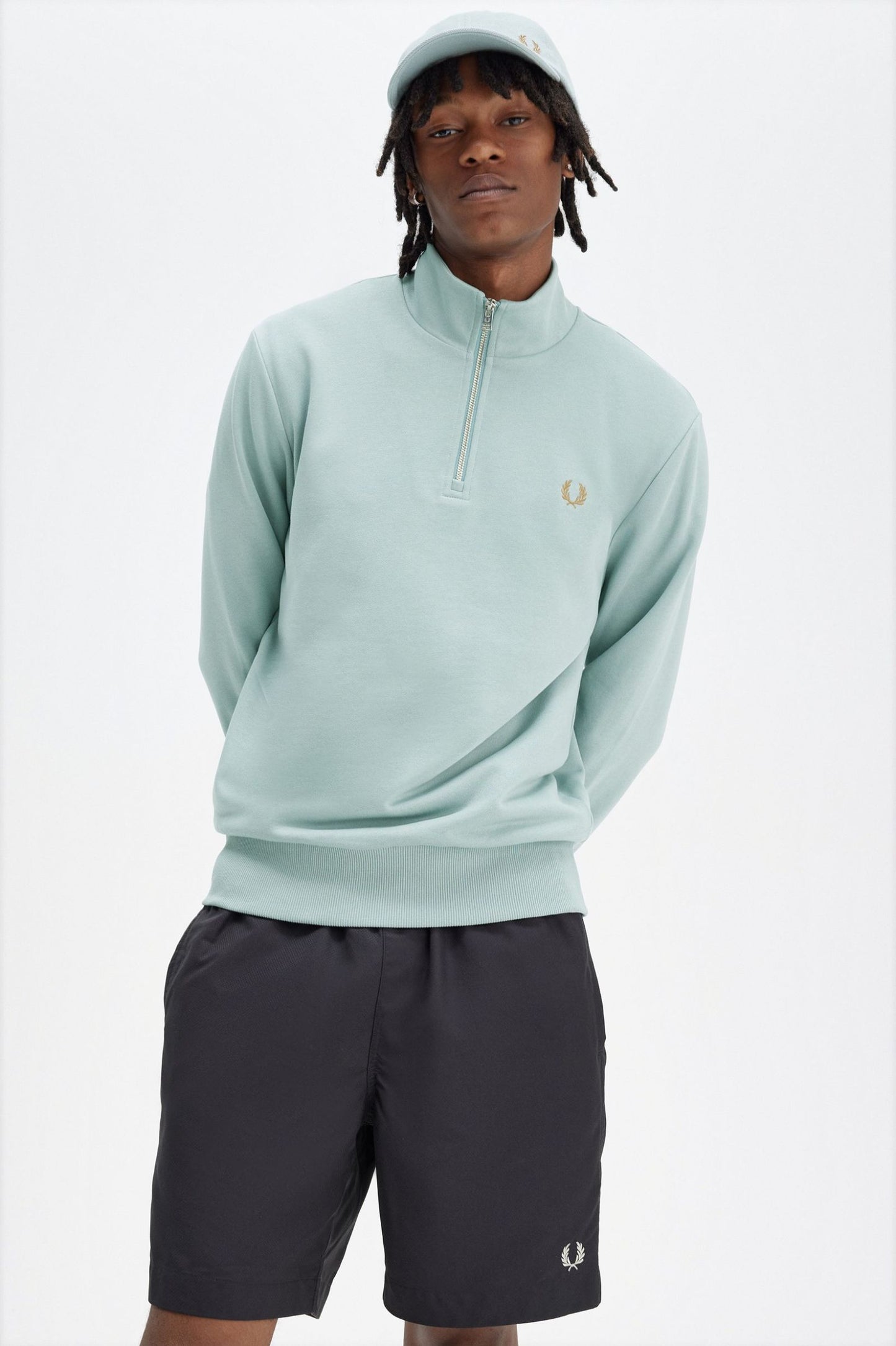 Fred Perry Half Zip Sweatshirt Silver Blue / Dark Caramel