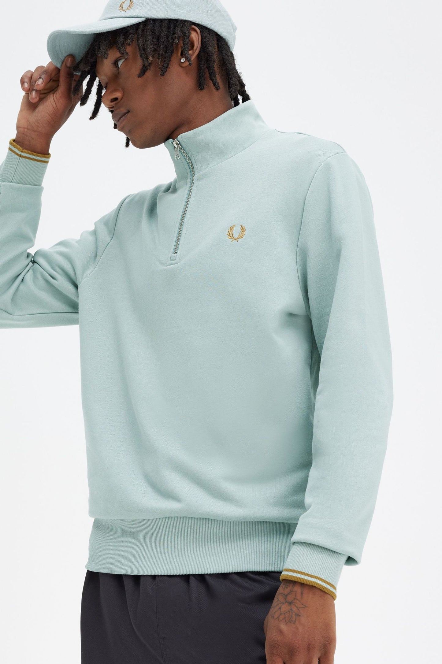 Fred Perry Half Zip Sweatshirt Silver Blue / Dark Caramel