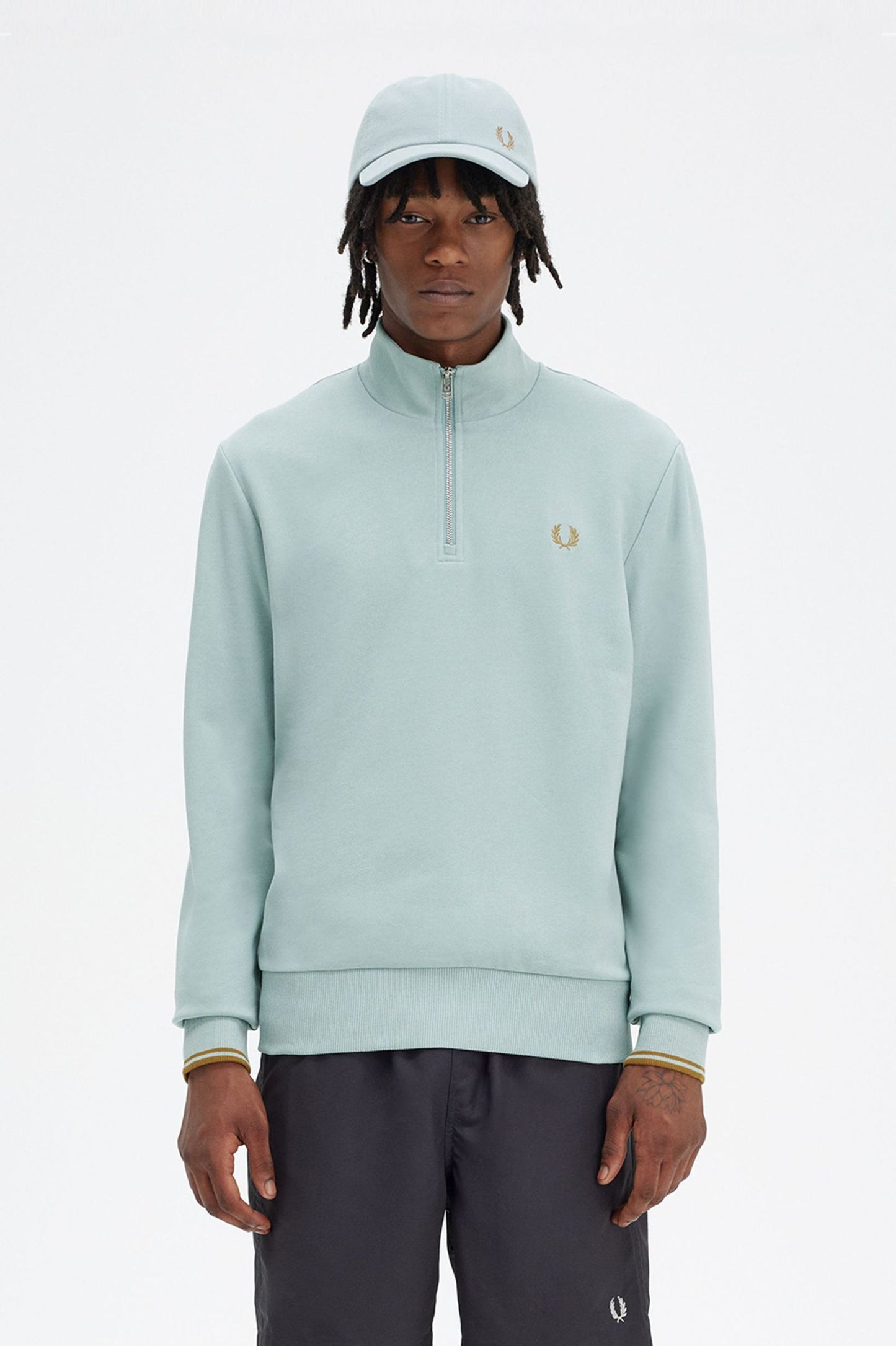 Fred Perry Half Zip Sweatshirt Silver Blue / Dark Caramel
