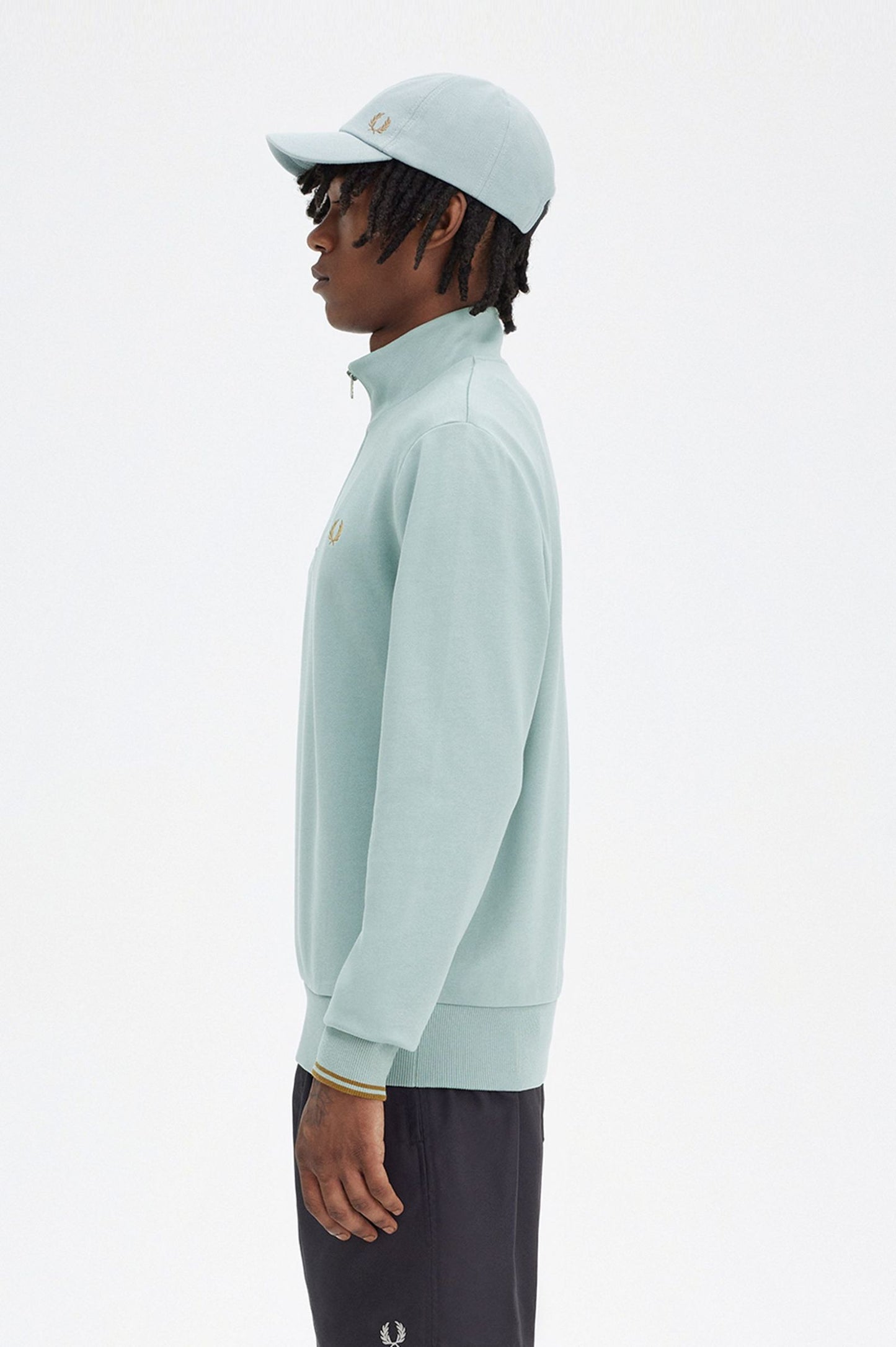 Fred Perry Half Zip Sweatshirt Silver Blue / Dark Caramel