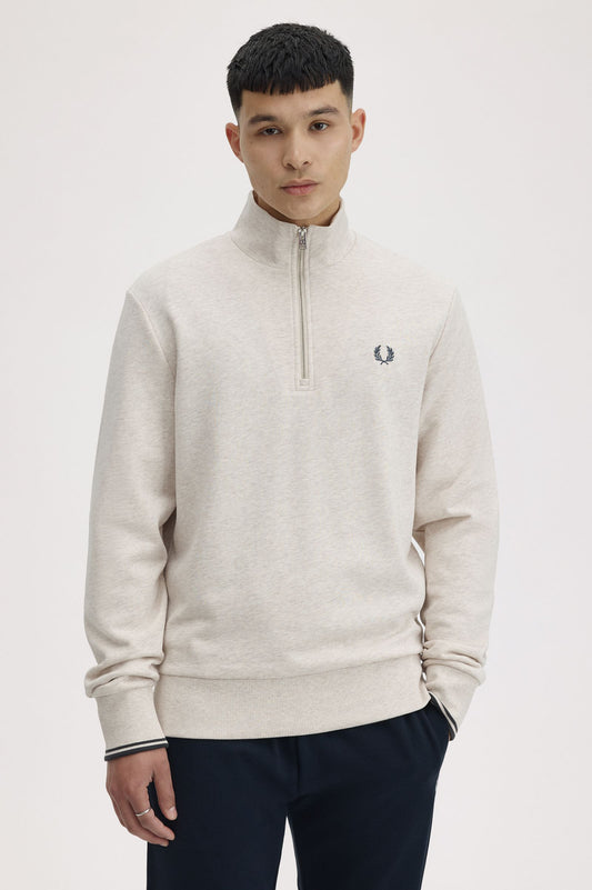 Fred Perry Half Zip Sweatshirt Porridge Marl / Anchor Grey