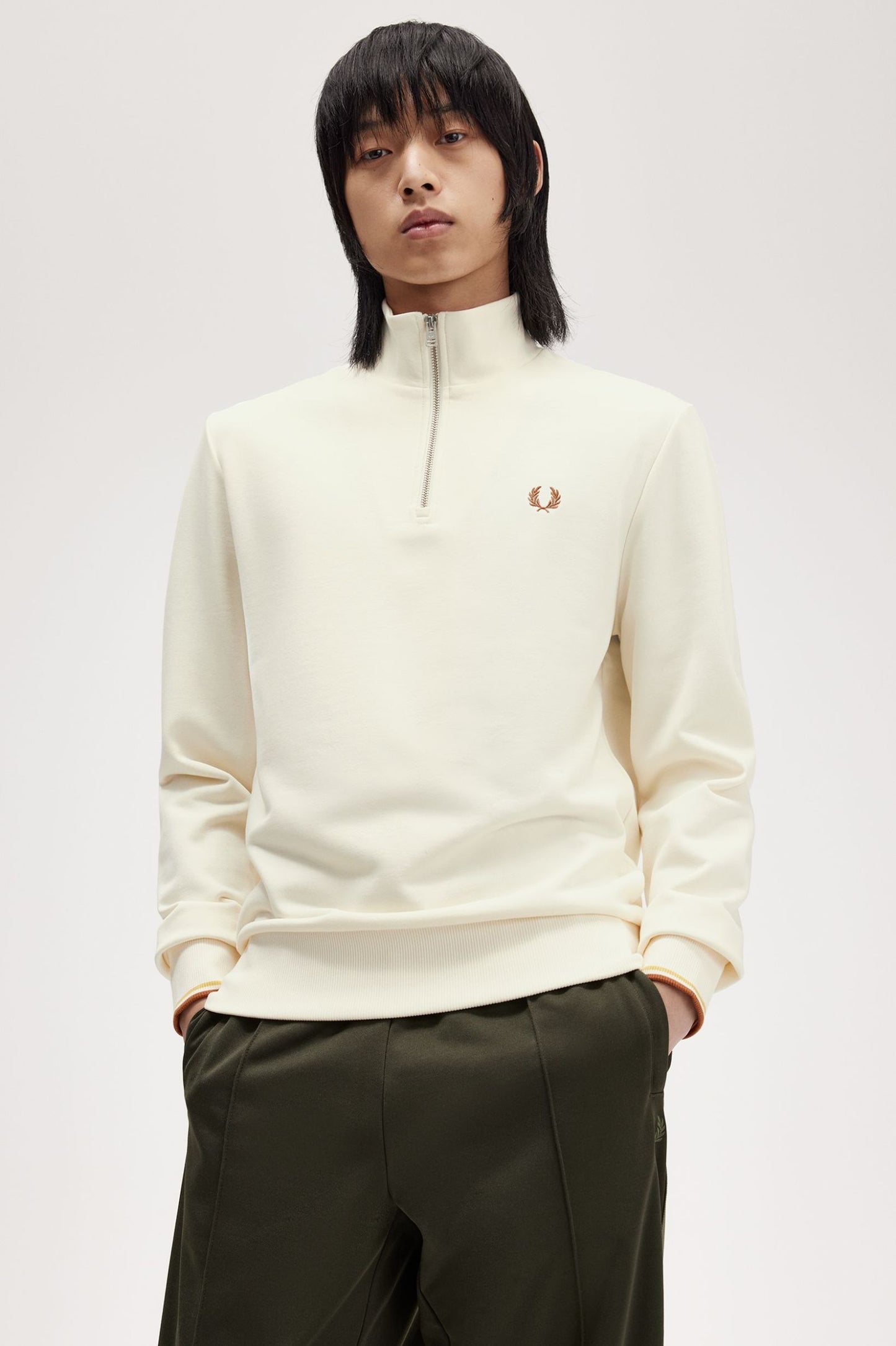 Fred Perry Half Zip Sweatshirt Ecru