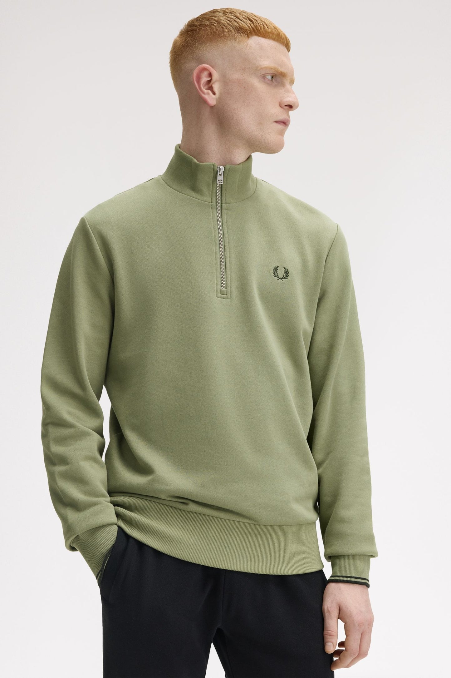 Fred Perry Half Zip Sweatshirt Olive Mint