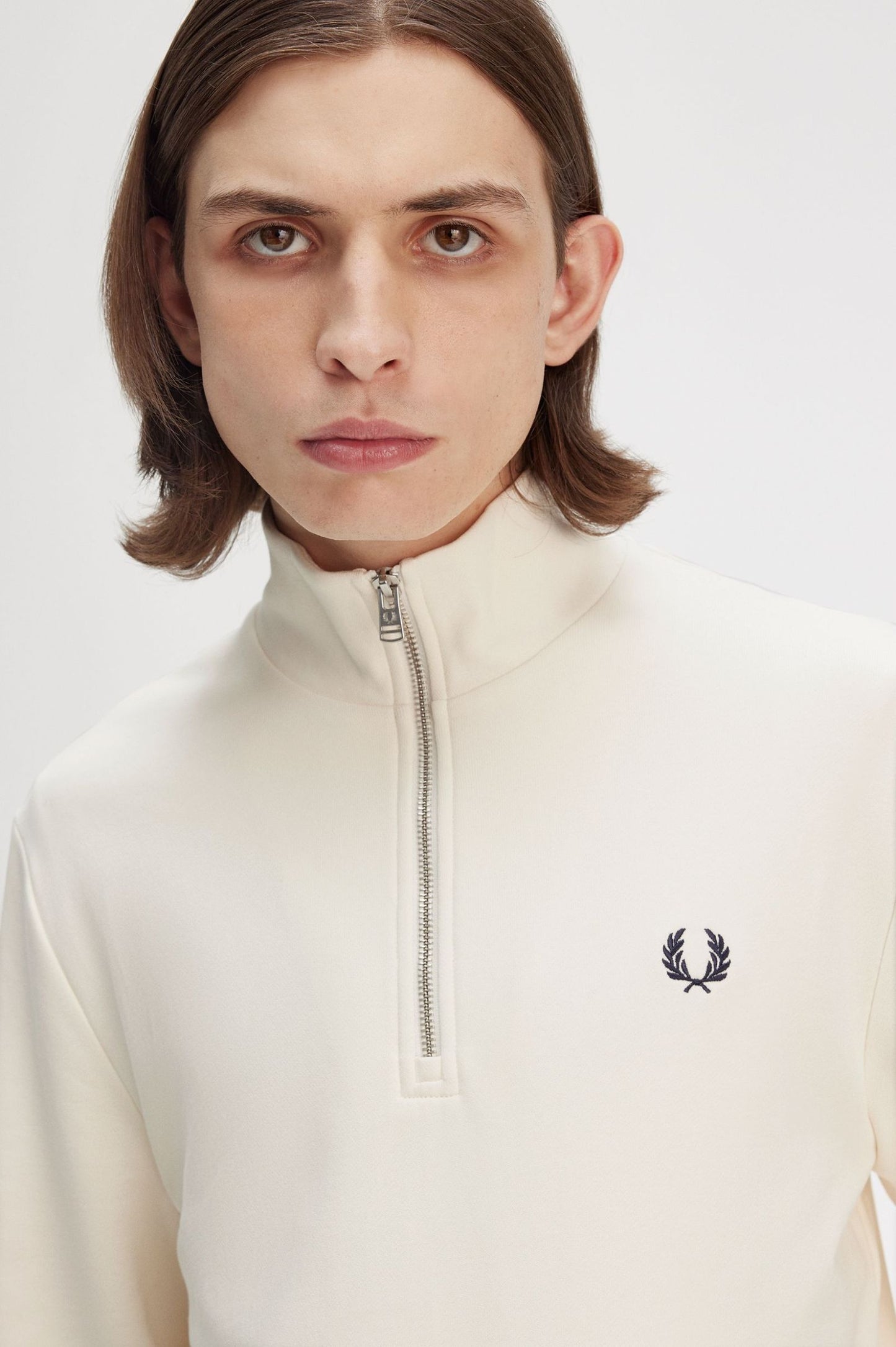 Fred Perry Half Zip Sweatshirt Ecru / Tennisblue