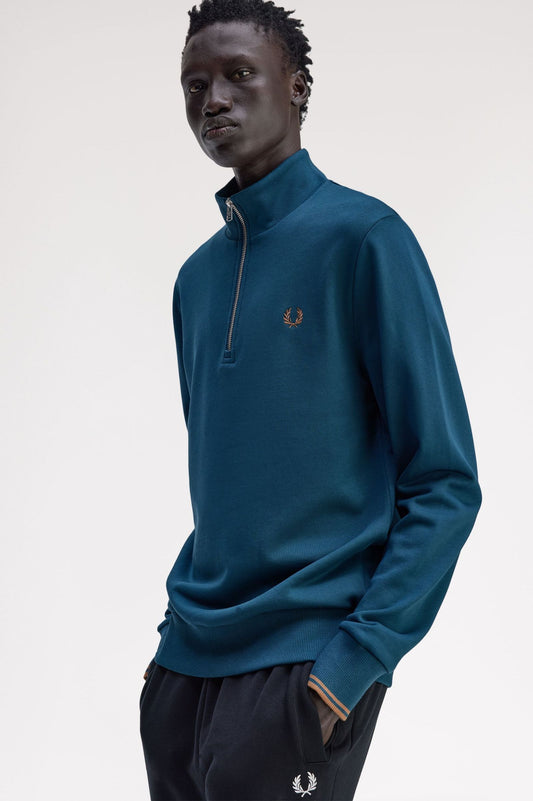 Fred Perry Half Zip Sweatshirt Dark Petrol / Shadestone