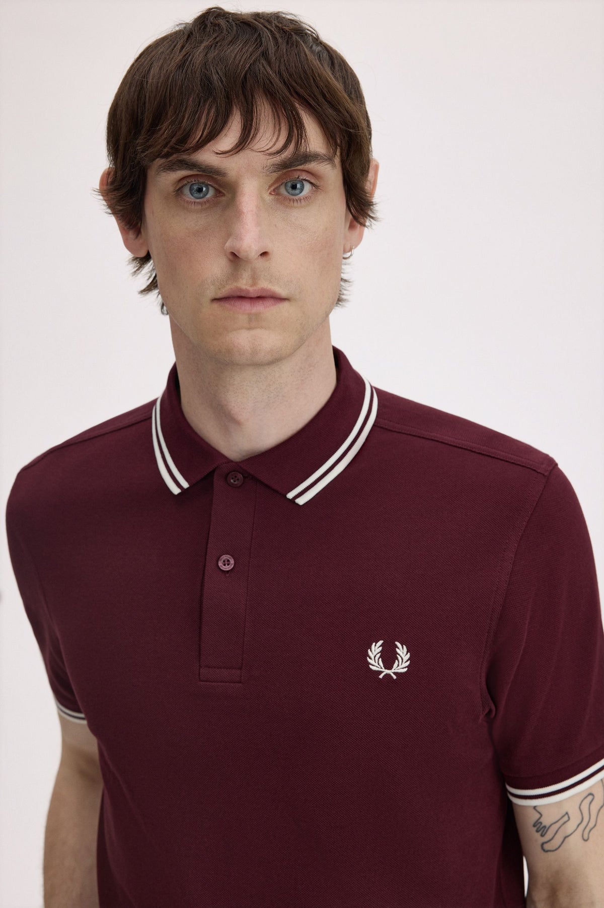 Fred Perry Polo M3600 Oxblood / Ecru / Ecru (Also size  XXXL)