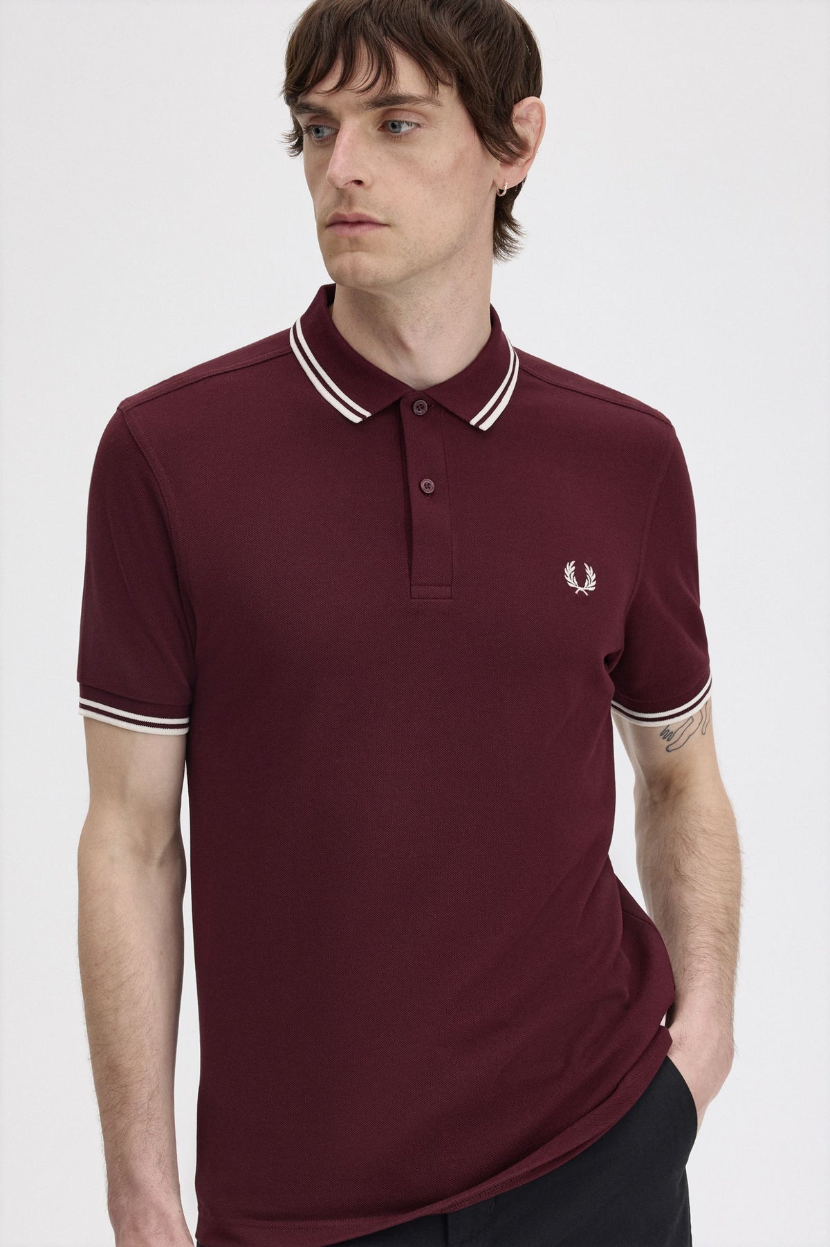 Fred Perry Polo M3600 Oxblood / Ecru / Ecru (Also size  XXXL)