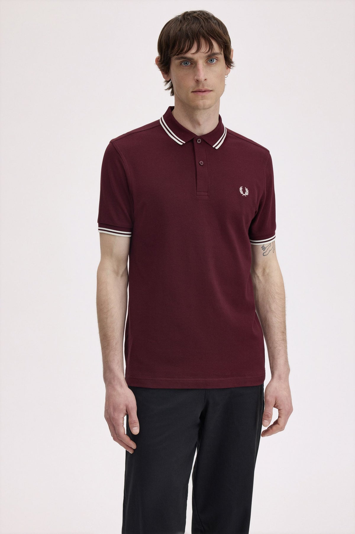 Fred Perry Polo M3600 Oxblood / Ecru / Ecru (Also size  XXXL)