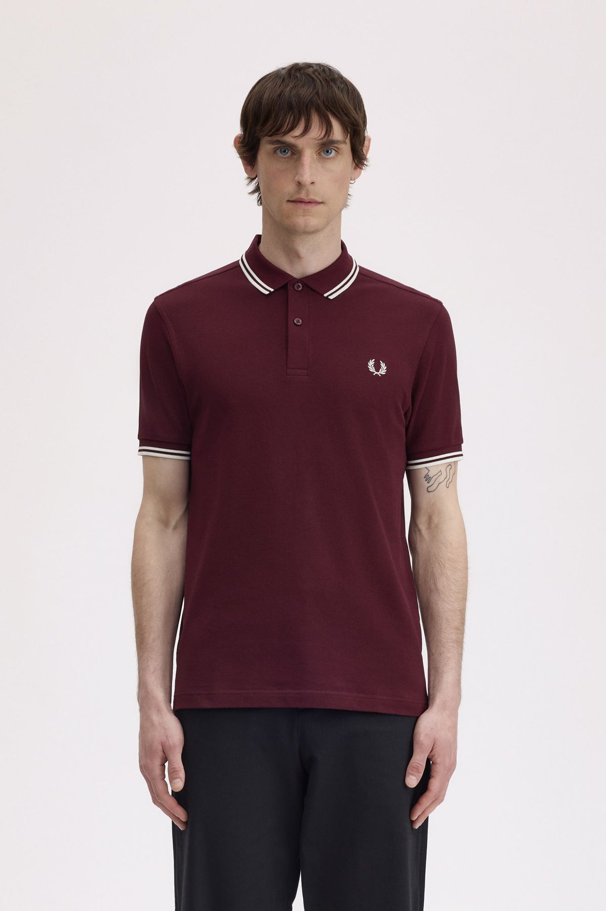 Fred Perry Polo M3600 Oxblood / Ecru / Ecru (Also size  XXXL)