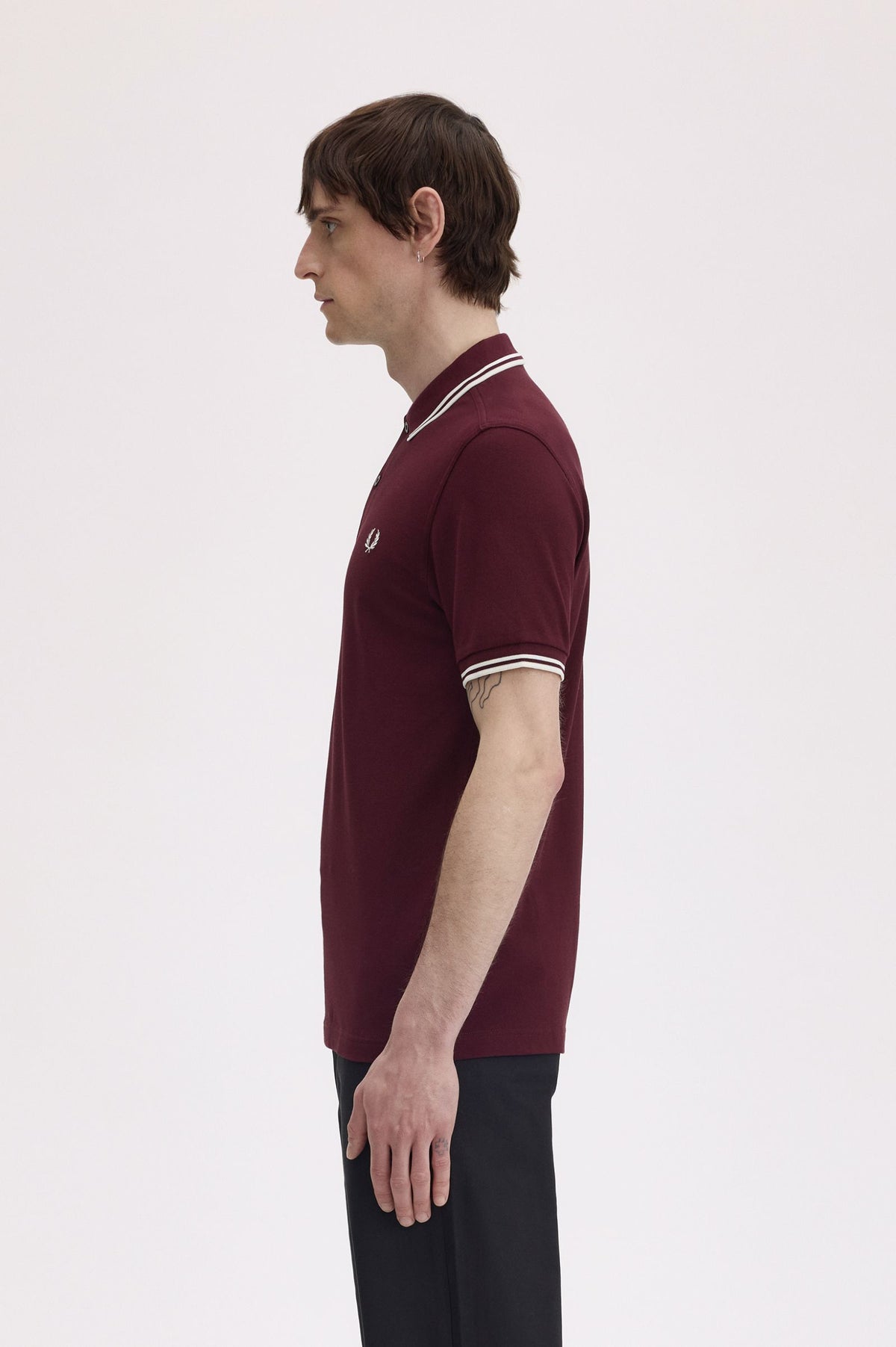 Fred Perry Polo M3600 Oxblood / Ecru / Ecru (Also size  XXXL)