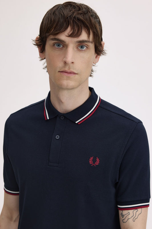 Fred Perry Polo M3600 Navy / Snowwhite / Burnt Red