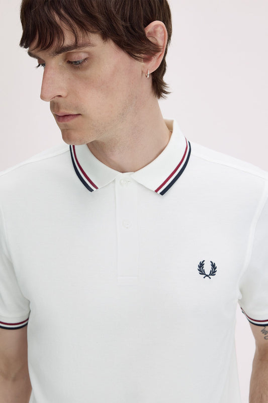 Fred Perry Polo M3600 Snow White / Burnt Red / Navy (Also size  XXXL) (kopie)