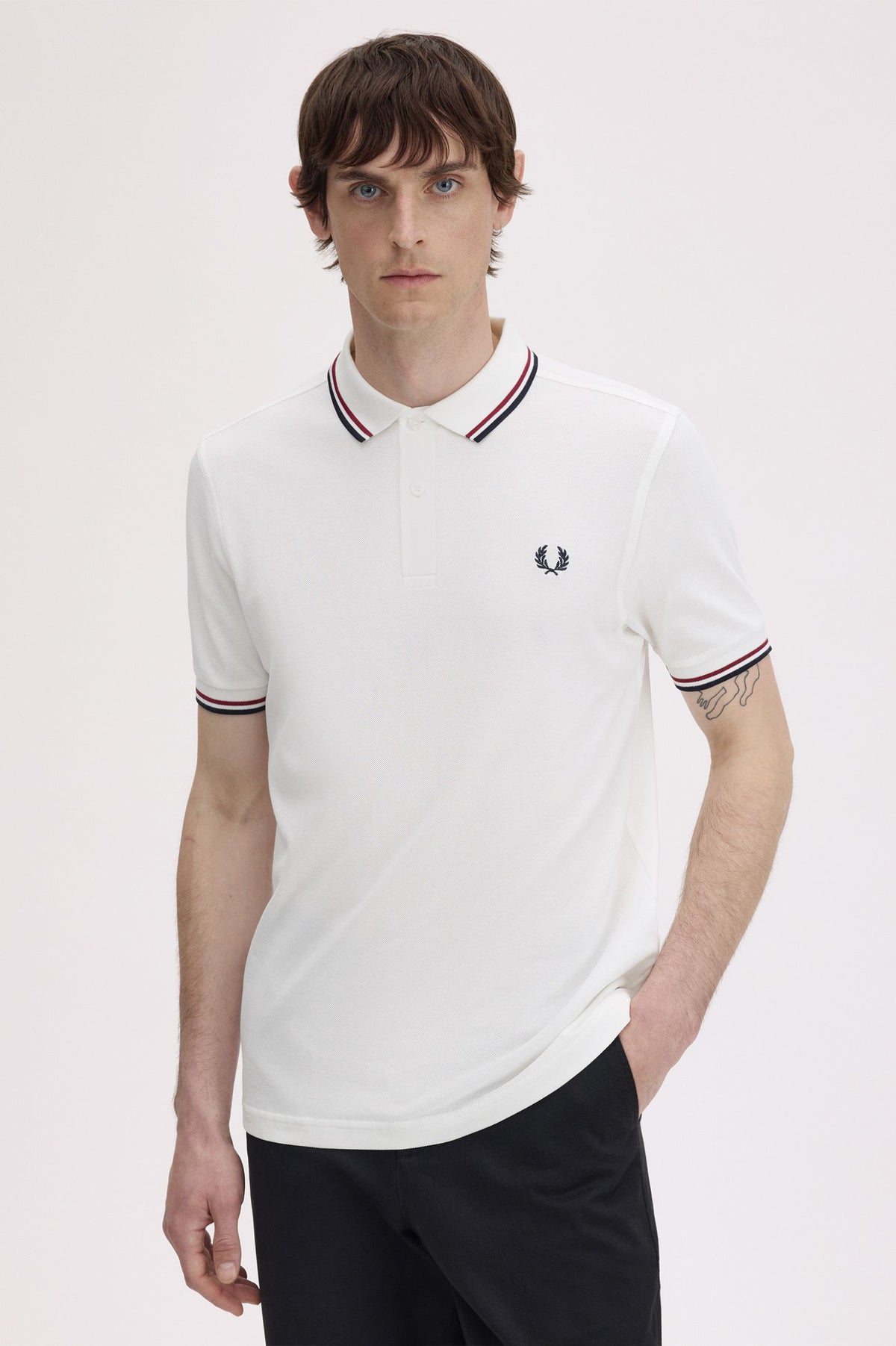 Fred Perry Polo M3600 Snow White / Burnt Red / Navy (Also size  XXXL) (kopie)
