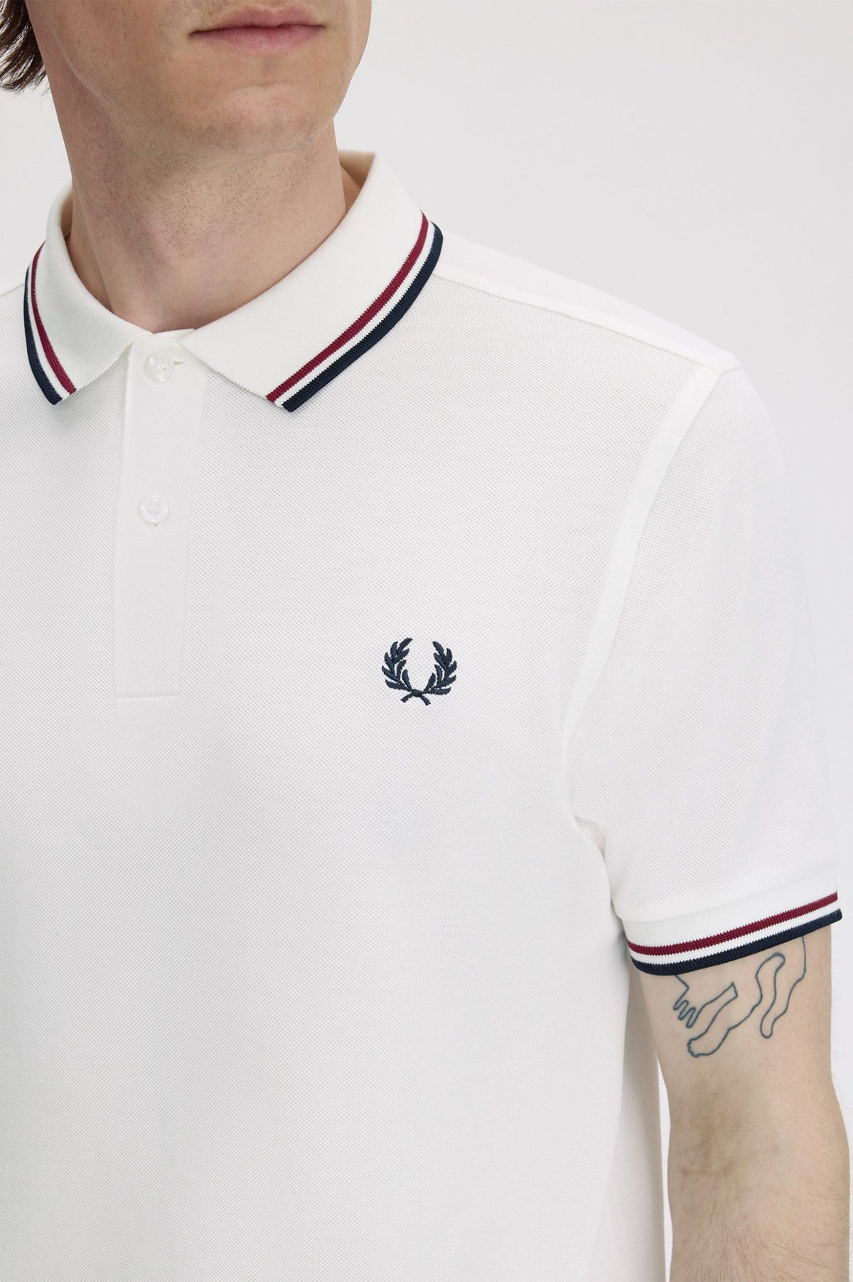 Fred Perry Polo M3600 Snow White / Burnt Red / Navy (Also size  XXXL) (kopie)