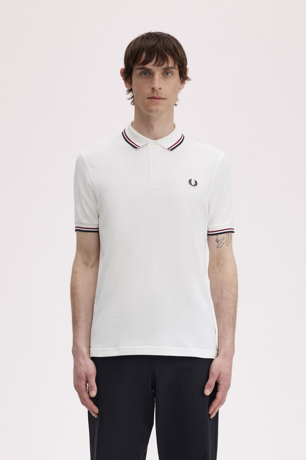 Fred Perry Polo M3600 Snow White / Burnt Red / Navy (Also size  XXXL) (kopie)