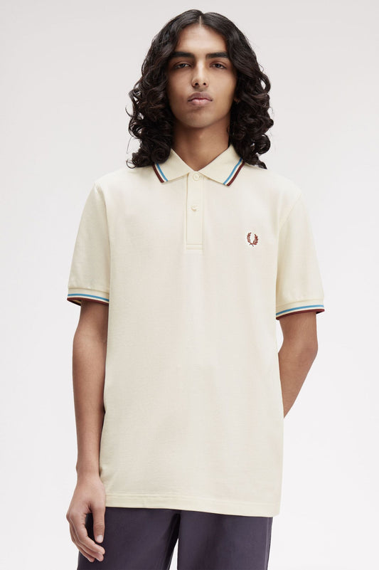 Fred Perry Polo M3600 Ecru / Courtblue / Oxblood