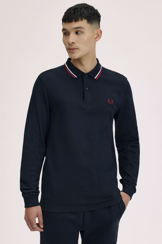 Fred Perry The Fred Perry Shirt Polo Longsleeve M3636 Navy / Snow White / Burnt Red