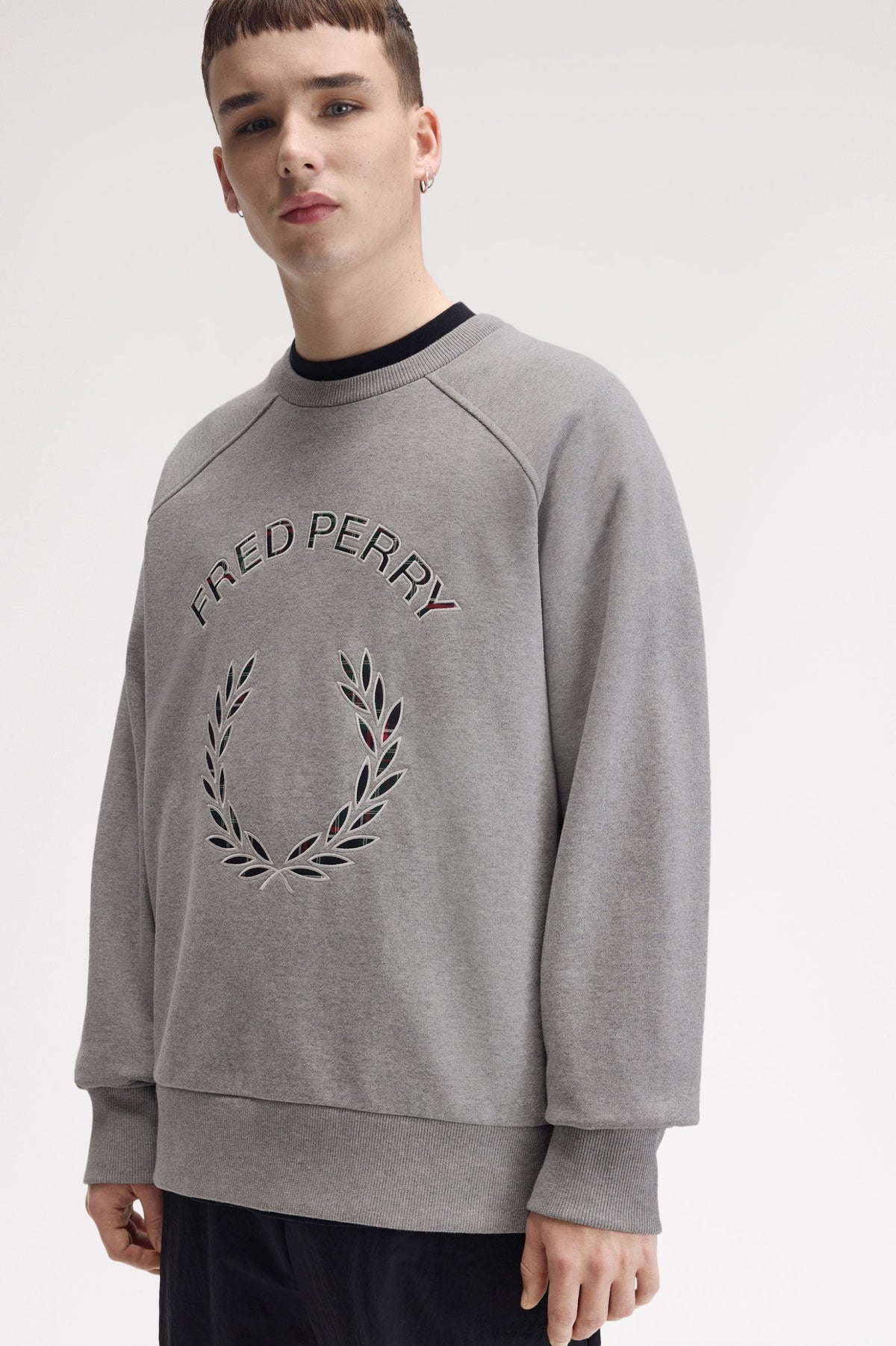 Fred Perry Tartan Appliqué Sweatshirt Steel Marl
