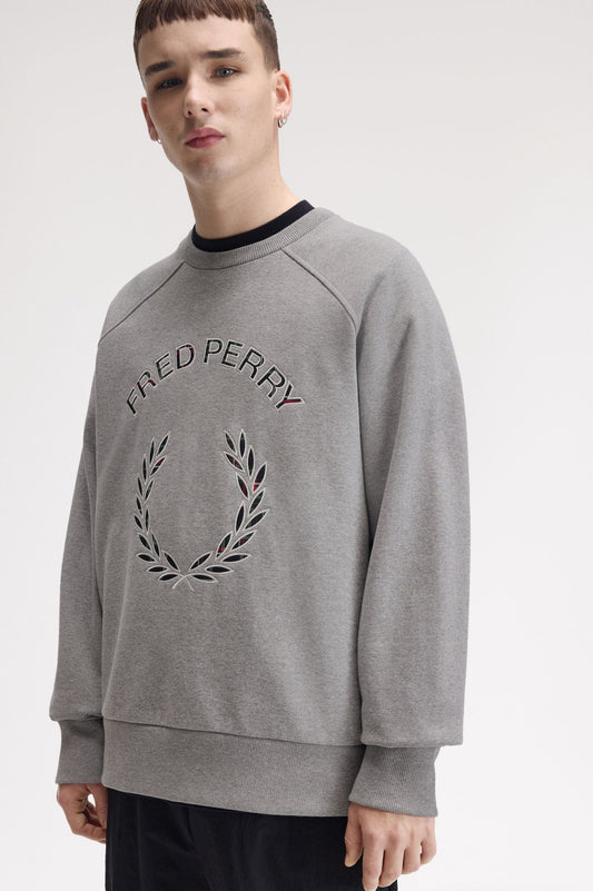 Fred Perry Tartan Appliqué Sweatshirt Steel Marl