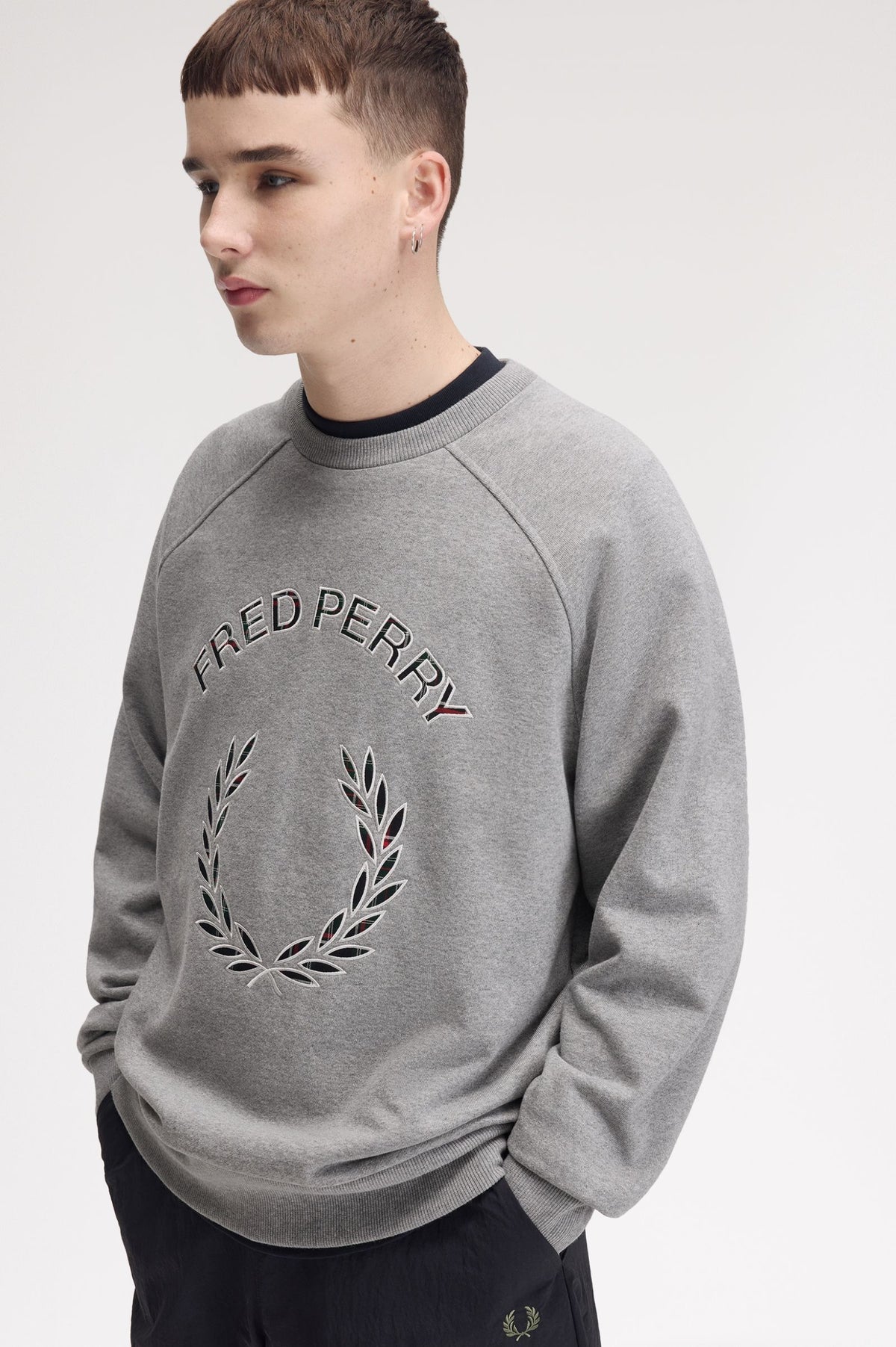 Fred Perry Tartan Appliqué Sweatshirt Steel Marl