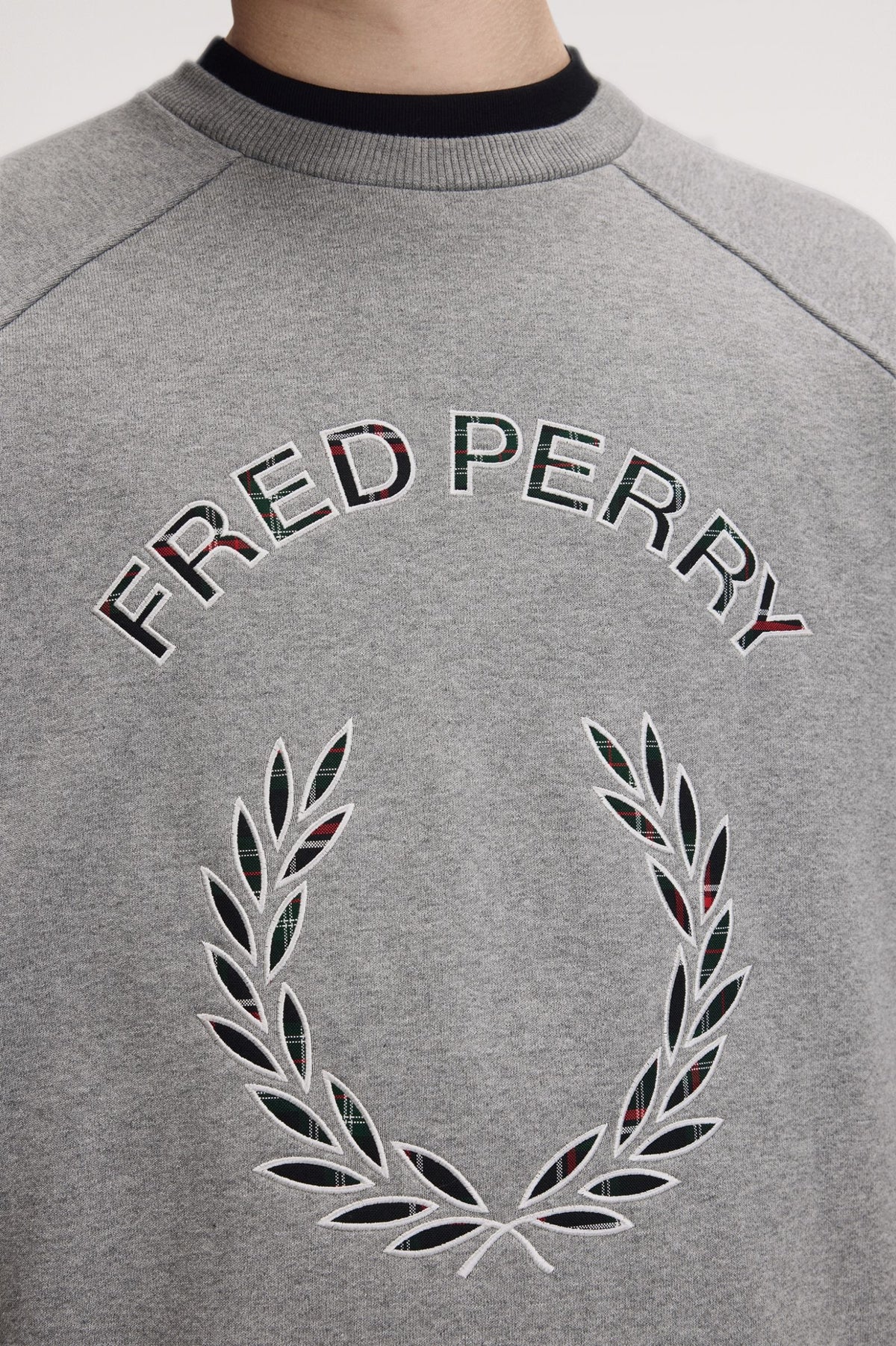 Fred Perry Tartan Appliqué Sweatshirt Steel Marl