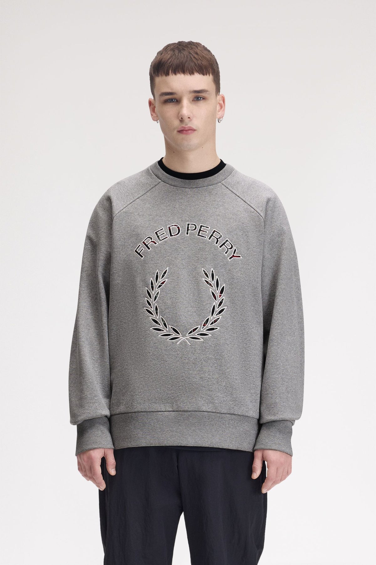 Fred Perry Tartan Appliqué Sweatshirt Steel Marl
