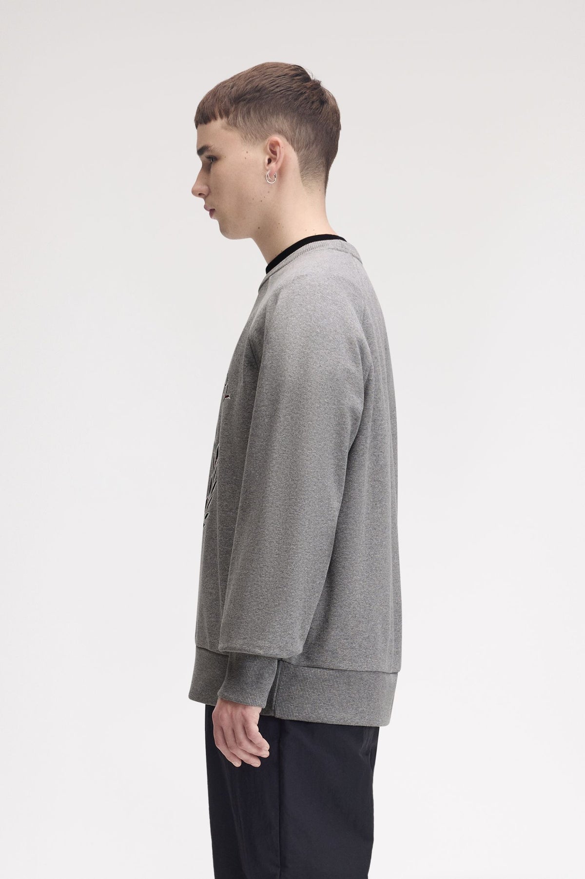 Fred Perry Tartan Appliqué Sweatshirt Steel Marl