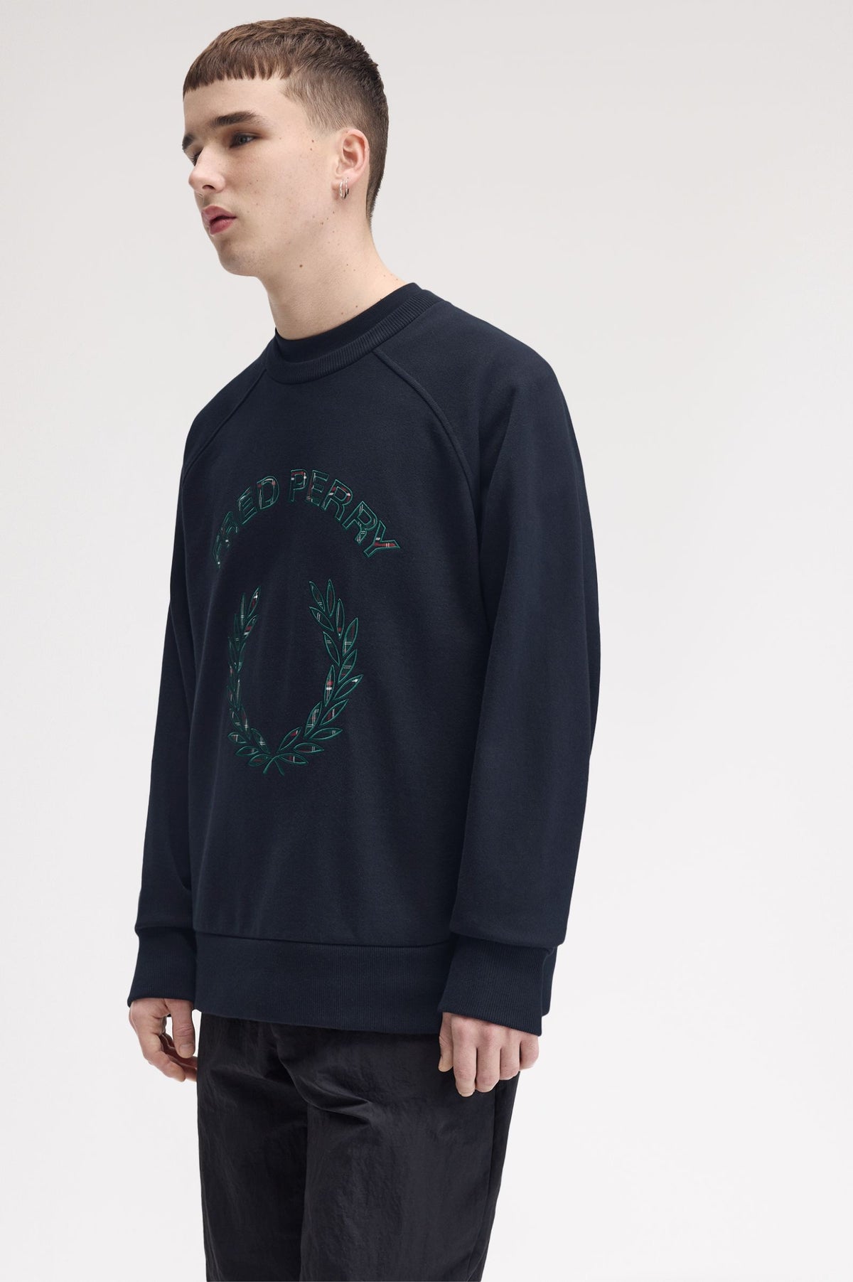 Fred Perry Tartan Appliqué Sweatshirt Navy