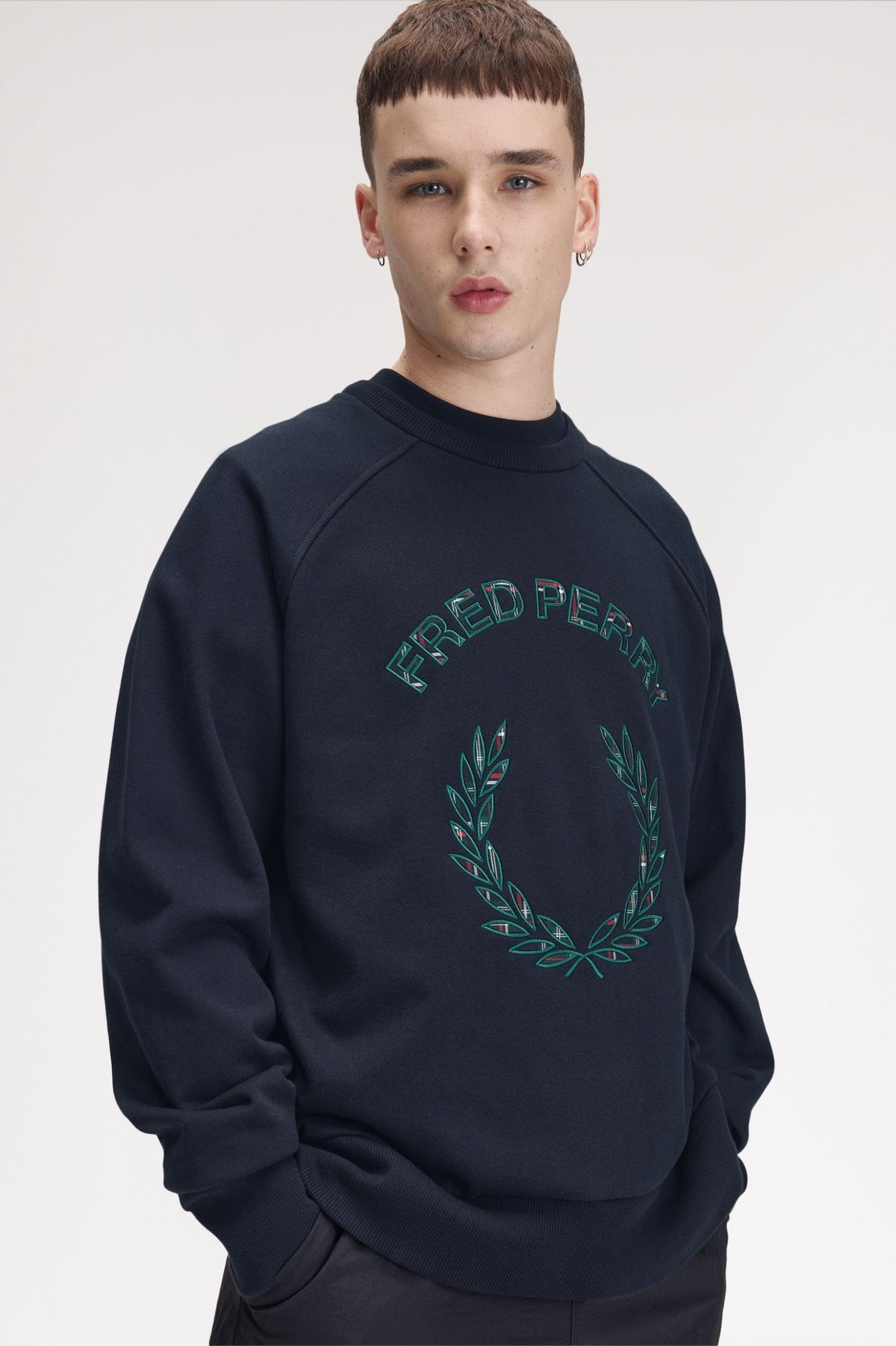 Fred Perry Tartan Appliqué Sweatshirt Navy
