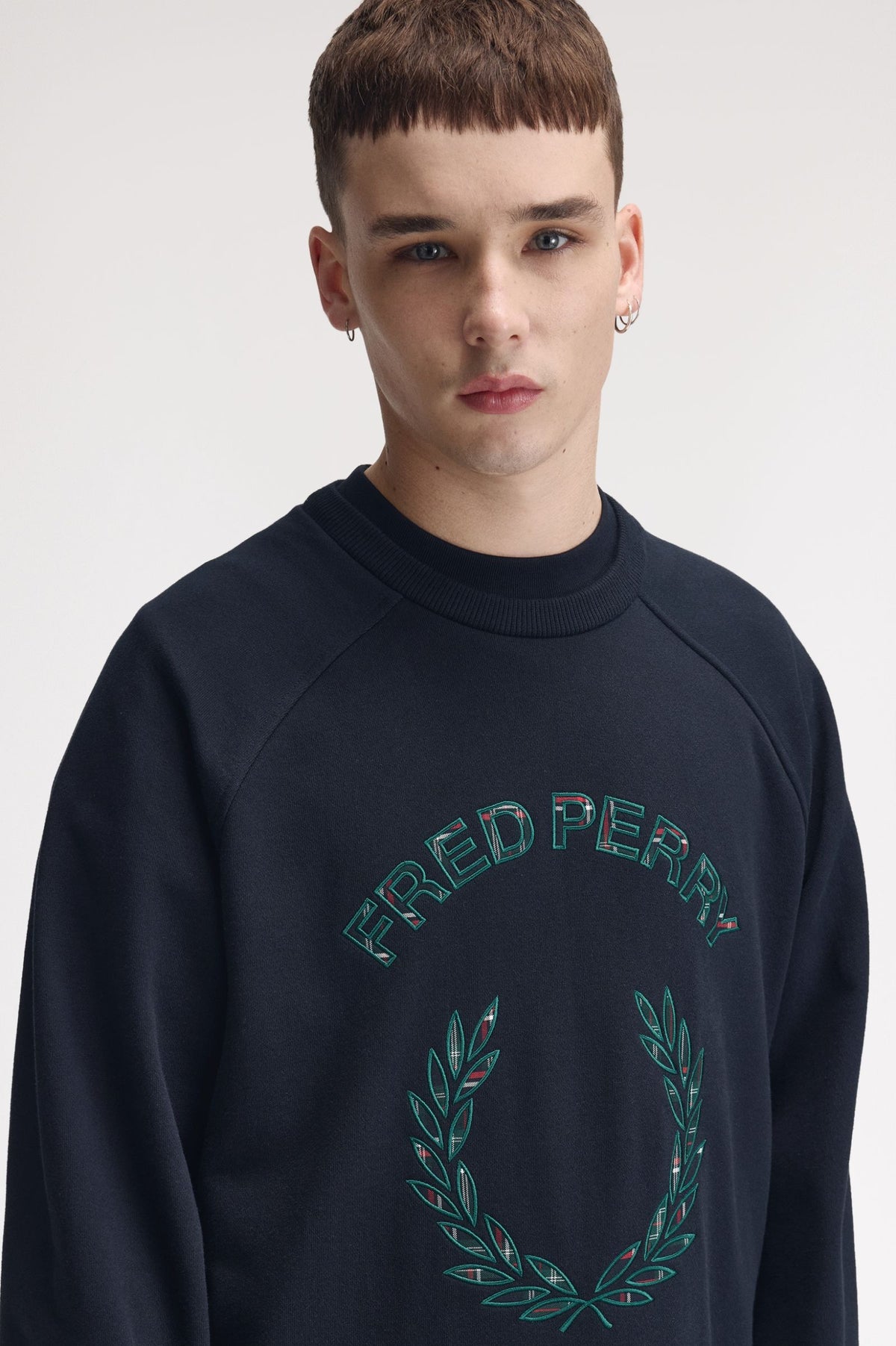 Fred Perry Tartan Appliqué Sweatshirt Navy