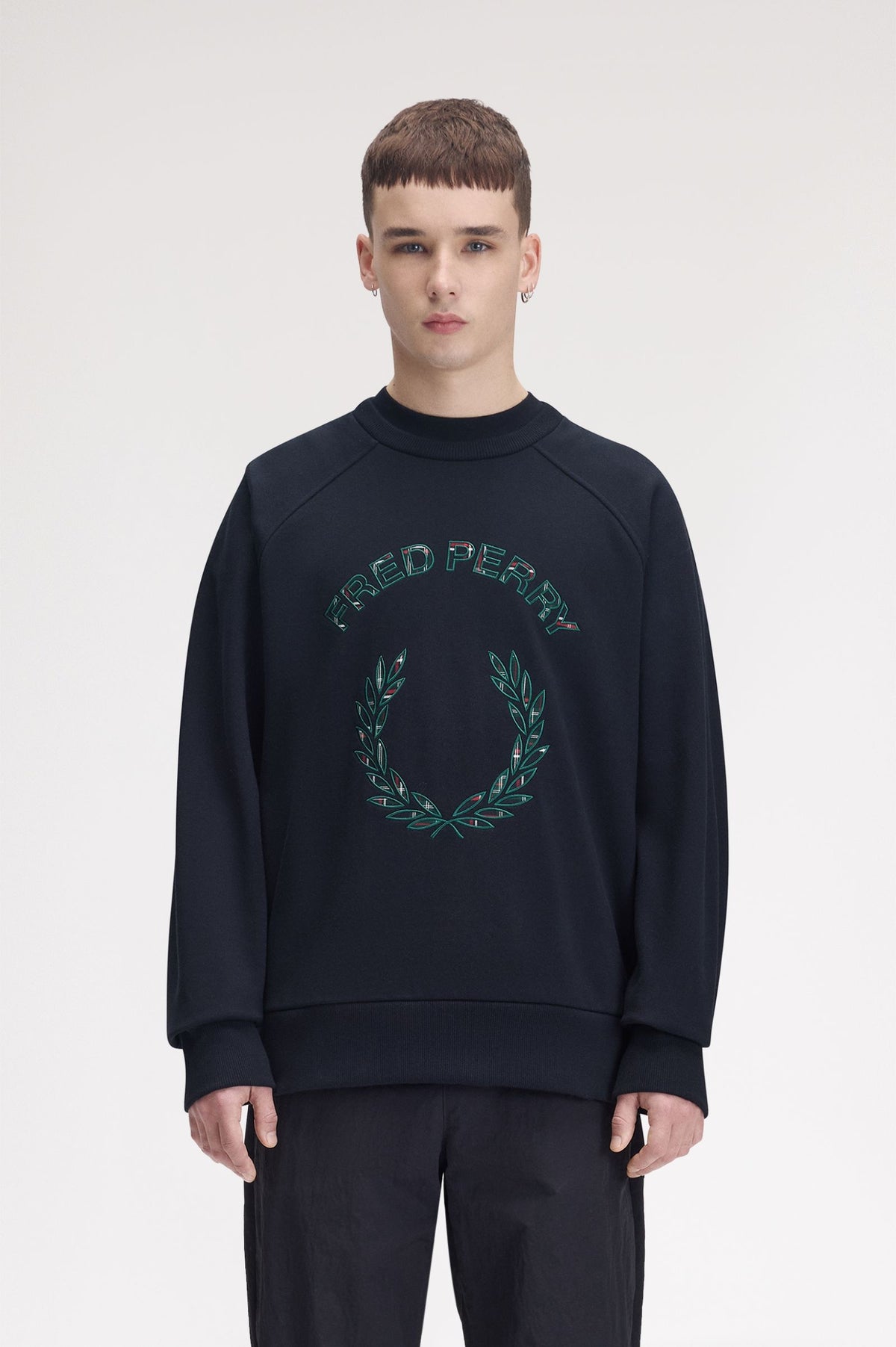 Fred Perry Tartan Appliqué Sweatshirt Navy