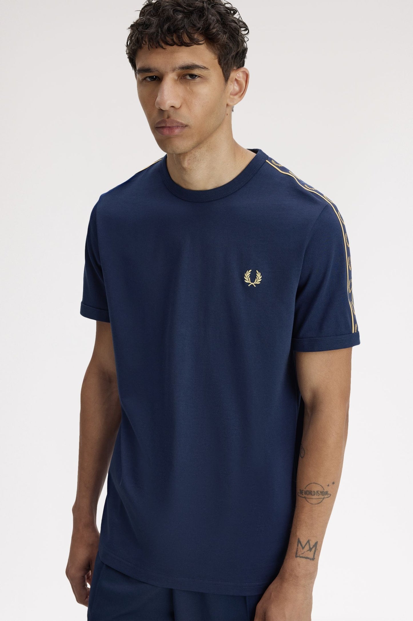 Fred Perry Contrast Tape Ringer T-Shirt Tennis Blue / Champagne