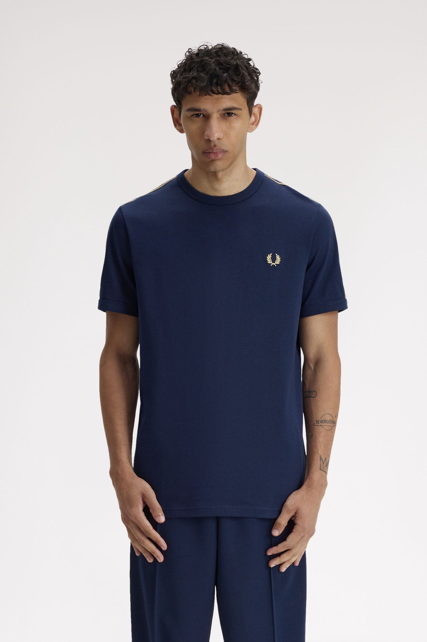 Fred Perry Contrast Tape Ringer T-Shirt Tennis Blue / Champagne