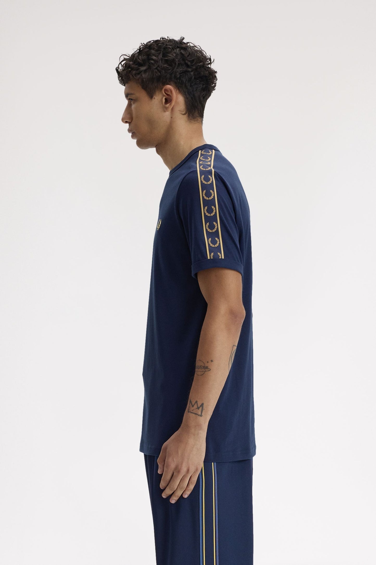 Fred Perry Contrast Tape Ringer T-Shirt Tennis Blue / Champagne