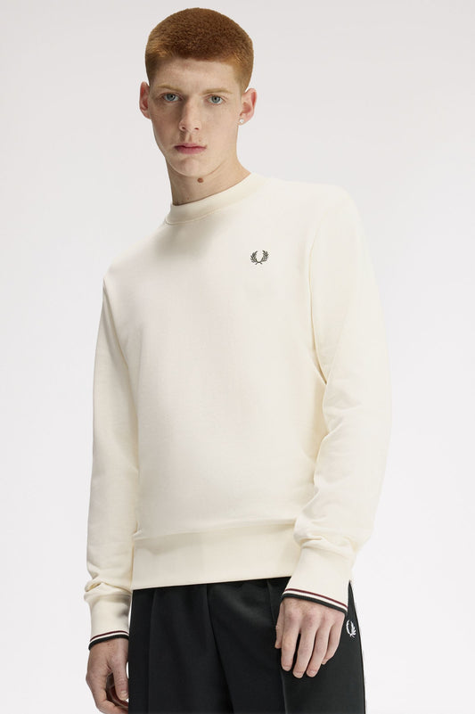 Fred Perry Crew Neck Sweatshirt Ecru / Oxblood / Grassroots