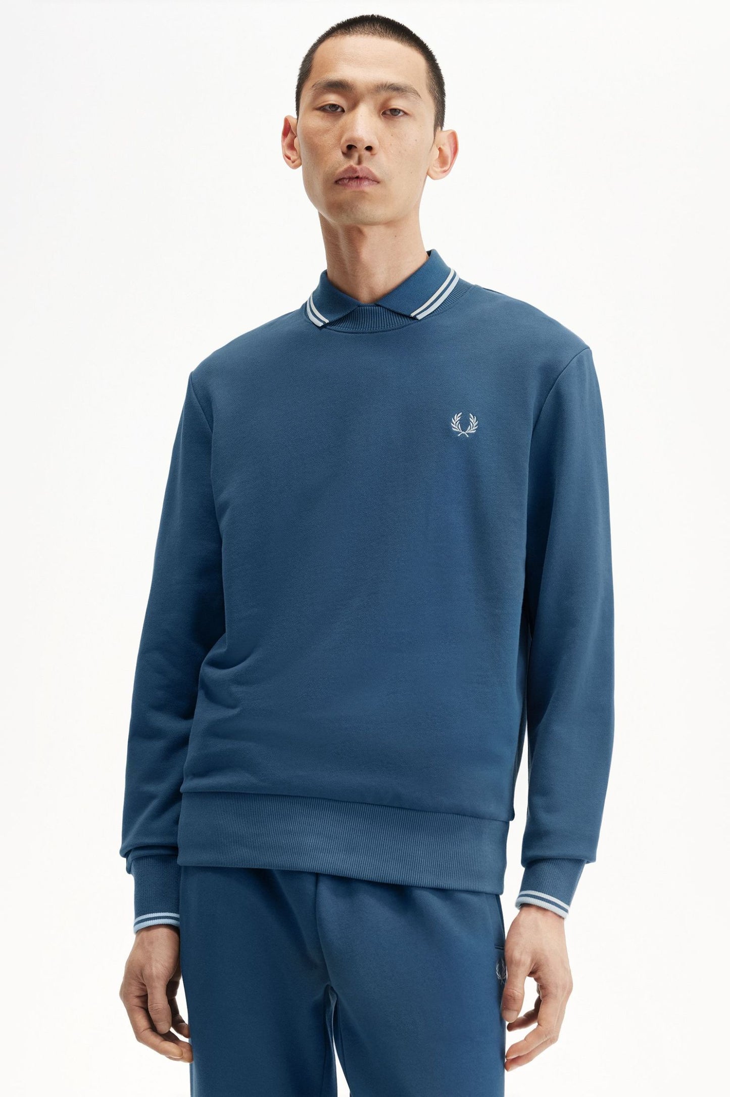 Fred Perry Crew Neck Sweatshirt Midnight Blue / Light Ice