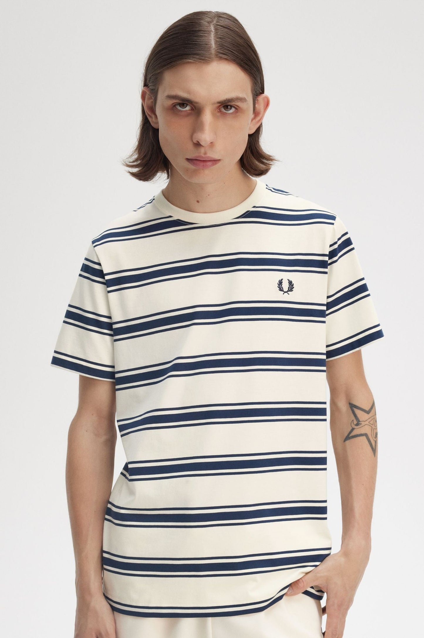 Fred Perry Fine Stripe T-Shirt Ecru