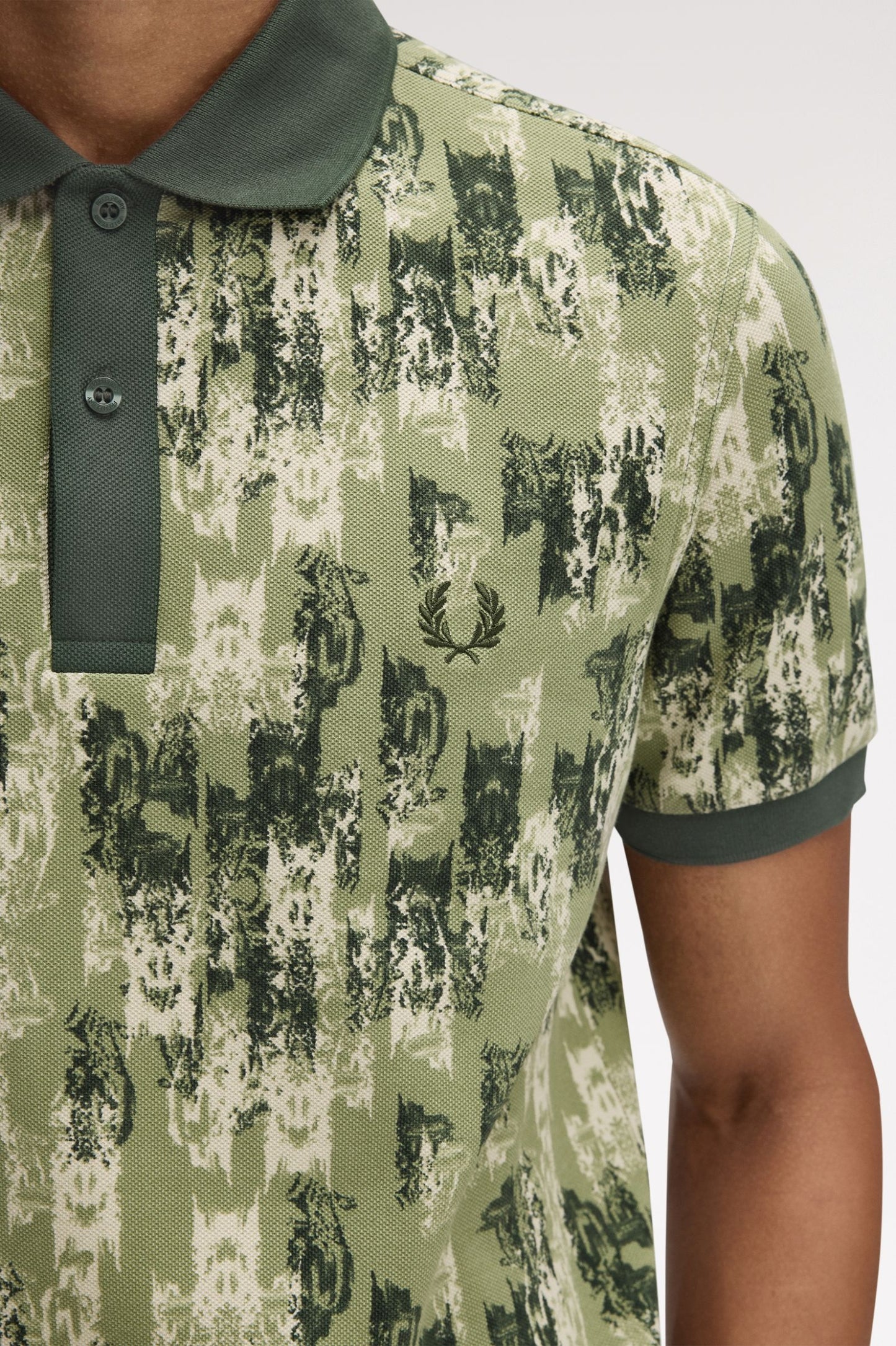 Fred Perry Abstract Print Polo Shirt Olive Mint