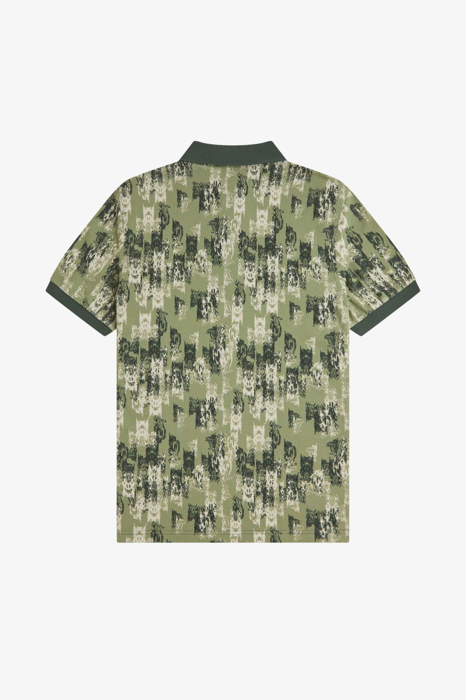 Fred Perry Abstract Print Polo Shirt Olive Mint – Kingpin Clothing