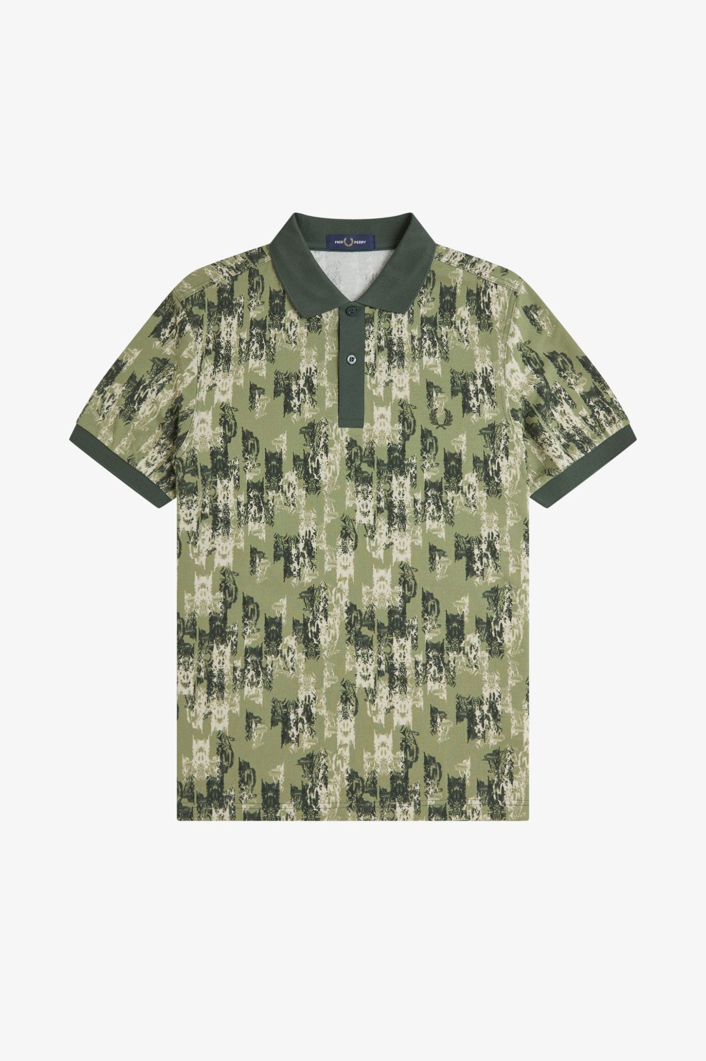 Fred Perry Abstract Print Polo Shirt Olive Mint