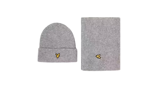 Lyle & Scott Cable Beanie & Scarf Set Light Marl Grey