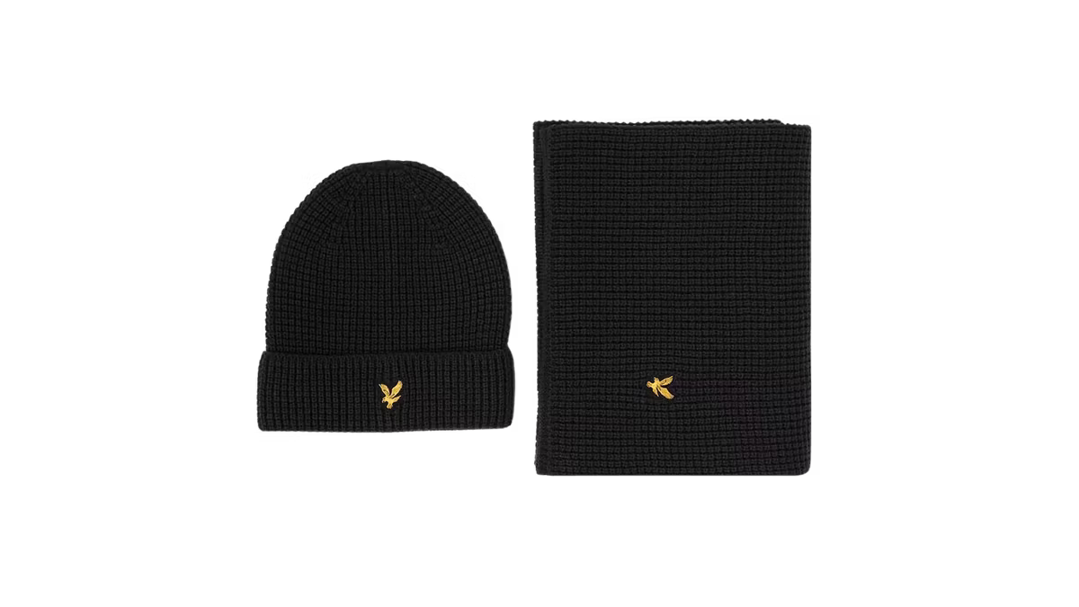 Lyle & Scott Cable Beanie & Scarf Set Dark Navy