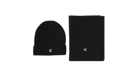 Lyle & Scott Cable Beanie & Scarf Set Black