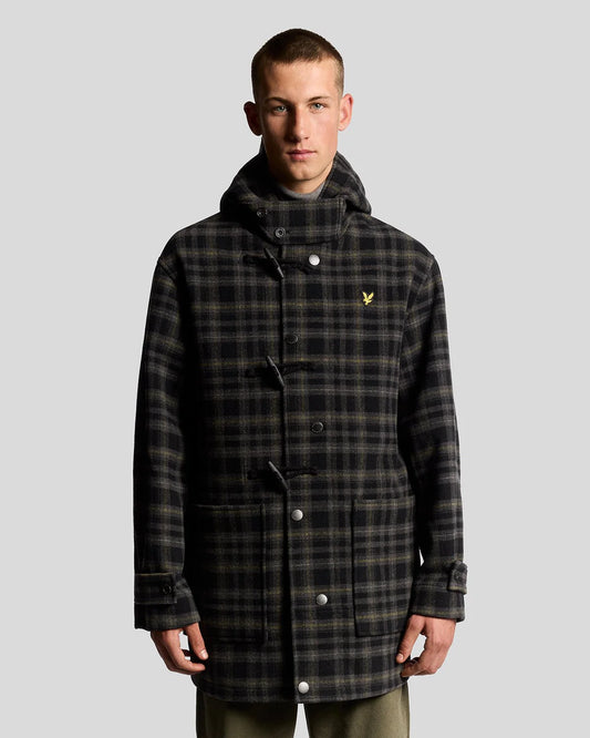 Lyle & Scott Modular Tartan Duffle Coat Jet Black